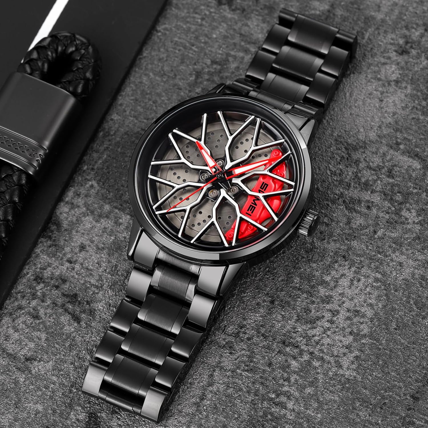 Men's Creative 3D Car Wheel Rotating Wrist Watch